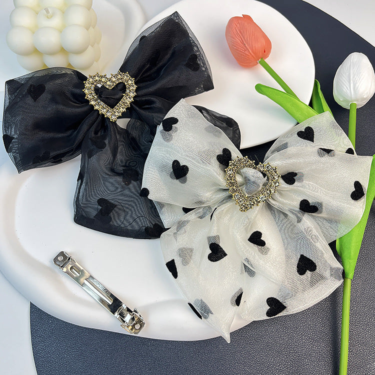 Wholesale Mesh Bow Side Clip Small Fragrant Printed Rhinestone Spring Clip